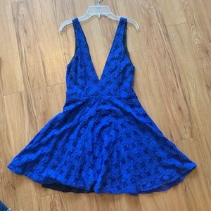 Francesca’s deep v blue dress